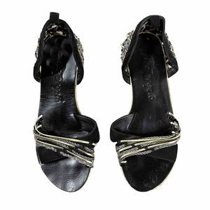 Free People Sandals Black Gold Gray Braided Leather Womens EU 37 US 6.5
